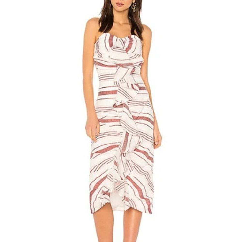 New C/MEO Collective On Her Own Striped Ruffle Strapless Midi Dress‎ XS